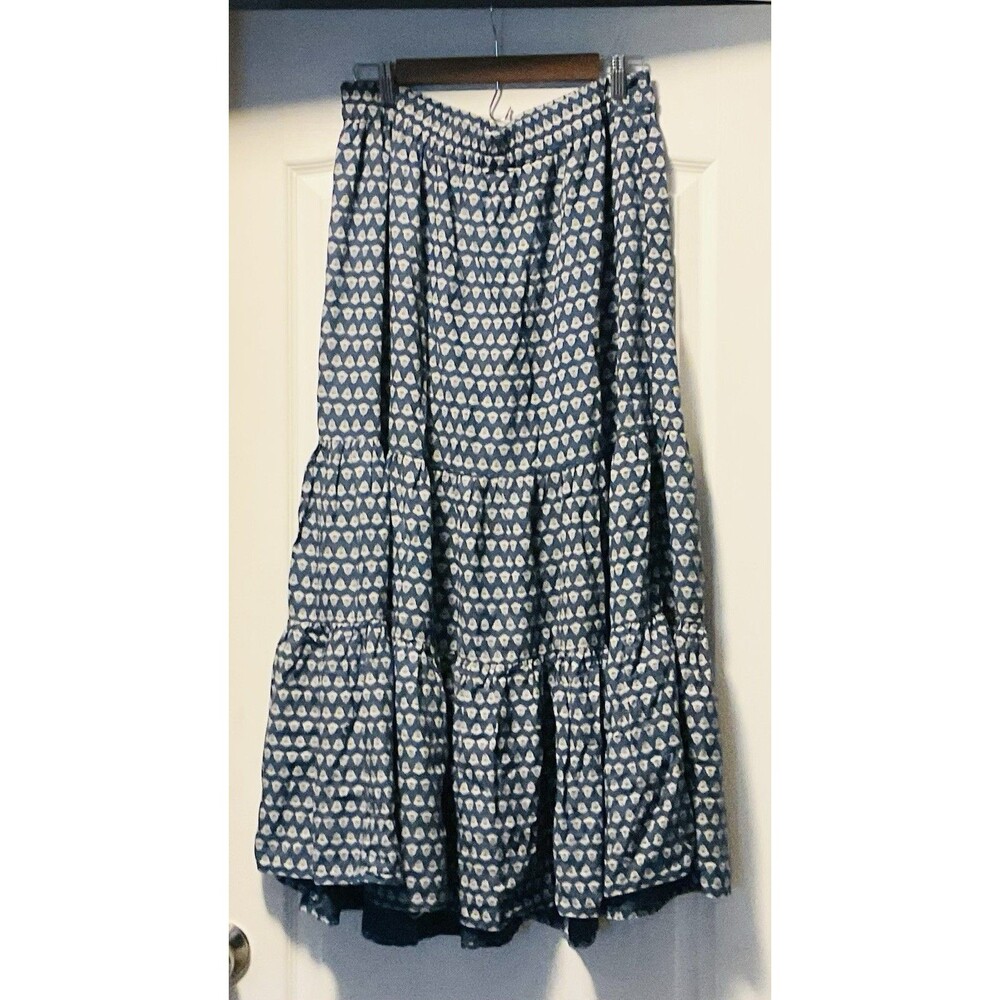 Sonoma Navy and White Tiered Midi Skirt with Heart Print
